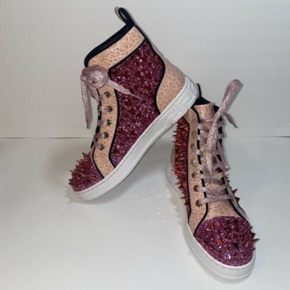 Stylish Pink Glitter High-Top Sneakers